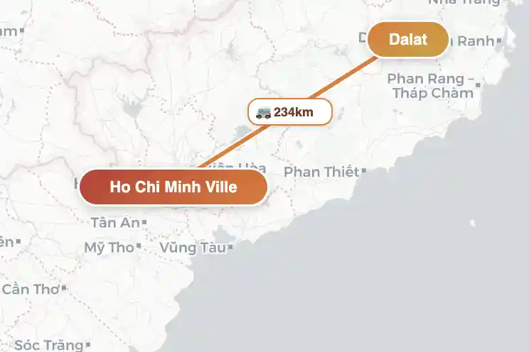 Distance entre Ho Chi Minh Ville et Da Lat sur la carte